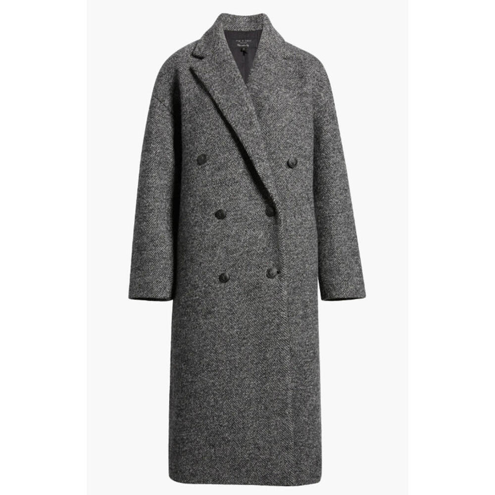 rag & bone Gray Double-Breasted Wool Blend Long Coat